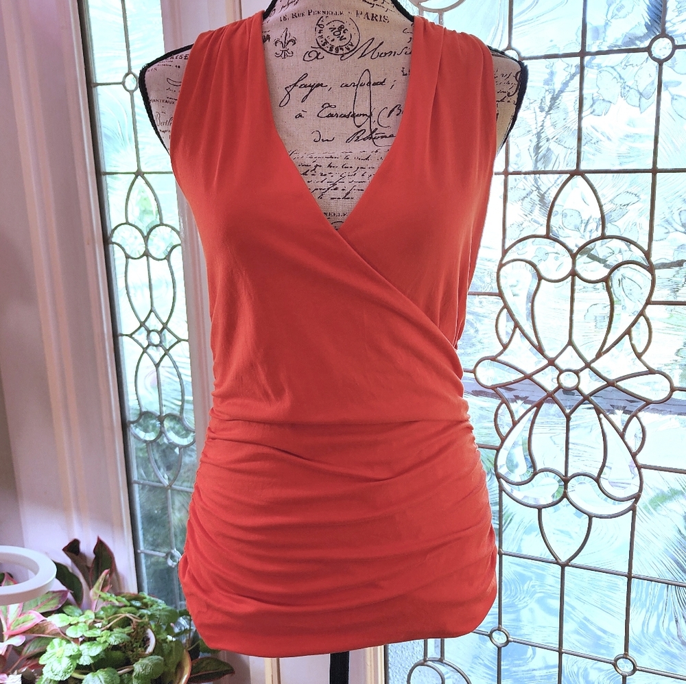 Boden Plunge Sleeveless Rouched Wrap Top Orange 8